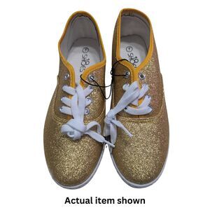 ✨ NewWomen's Gold Glitter Canvas Sneaker Casual Low Top Tennis Shoe Size 7